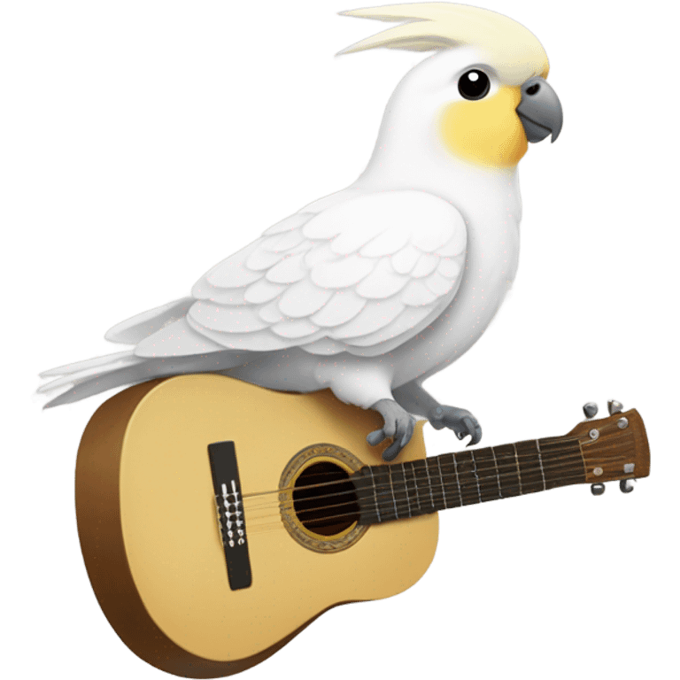 White cockatiel playing guitar emoji