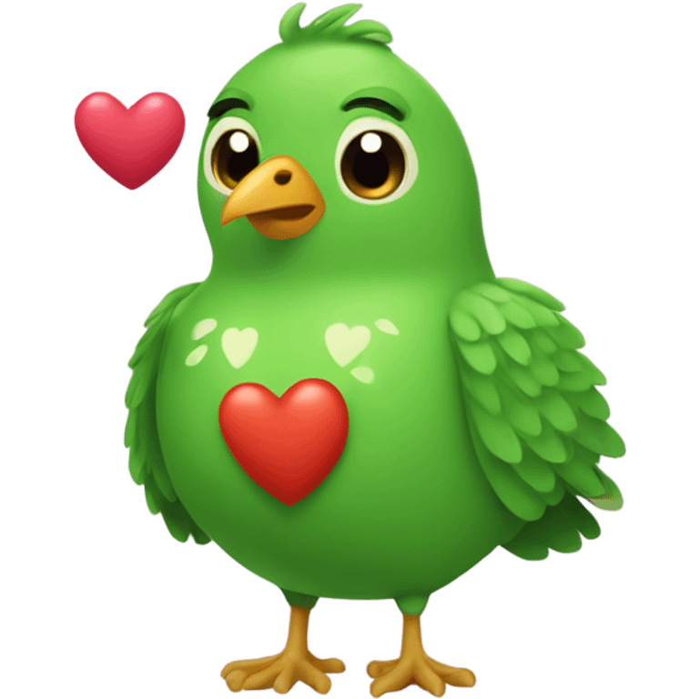 Duolingo bird super fat green holding heart emoji