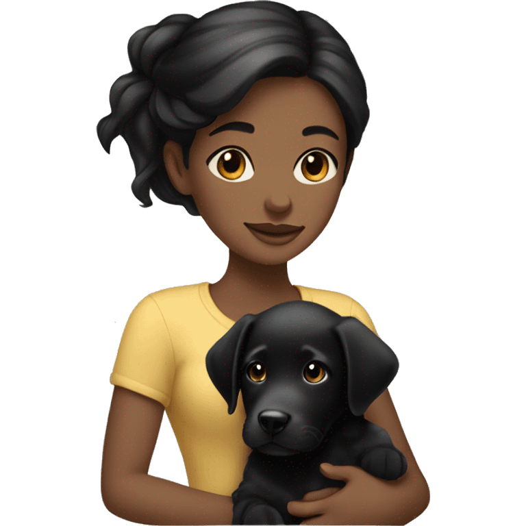 white girl with black hair holding black lab puppy emoji