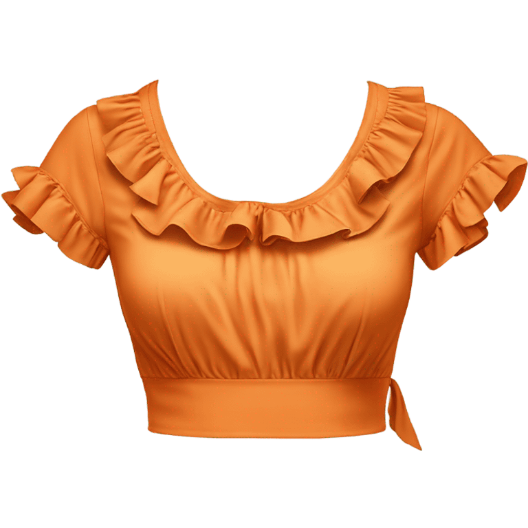 Realistic orange cut out crop top blouse. Ruffles. Isolated. Fancy sash emoji