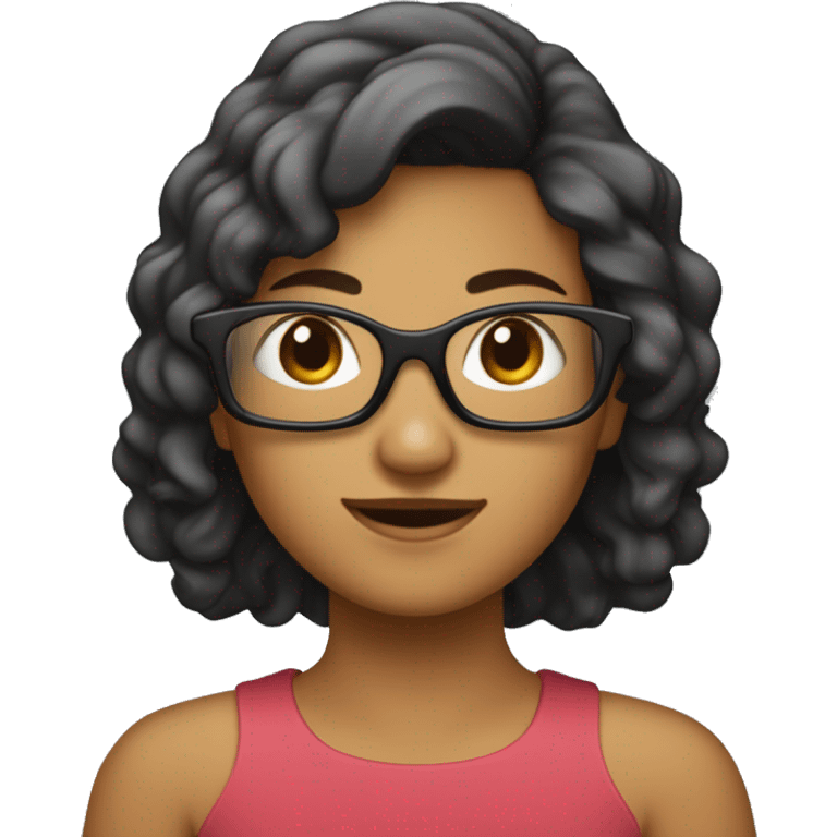 une fille avec les cheveux brun attacher vers l'arriere et avec des lunette noir emoji