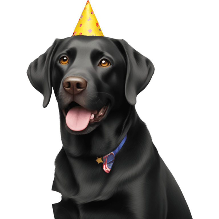 Black Labrador with happy birthday flag emoji