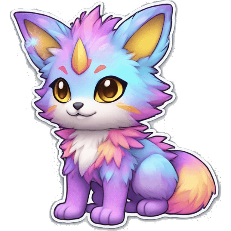 Anthro Fluffy Cool Cute Magical Elemental Shiny Colorful Neon Vibrant Colors Sparkle Kemono-style Chibi Fantasy-Animal-Fakémon-Pokémon-Hybrid Fur Sona Aesthetic Full Body Sticker emoji