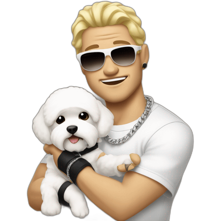 white male rapper flexing with a bichon emoji