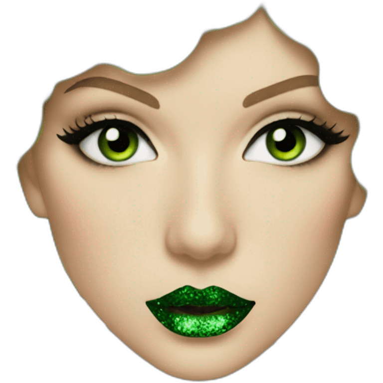 Taylor Swift with green eyeshadow and glitter green lips emoji