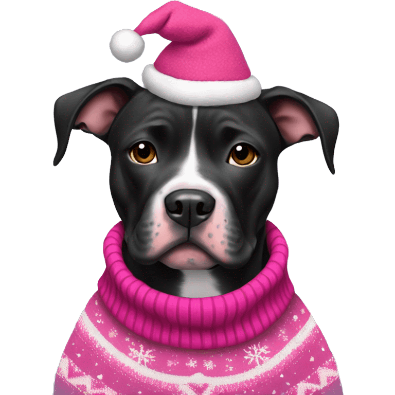 Black pitbull with pink Christmas sweater emoji