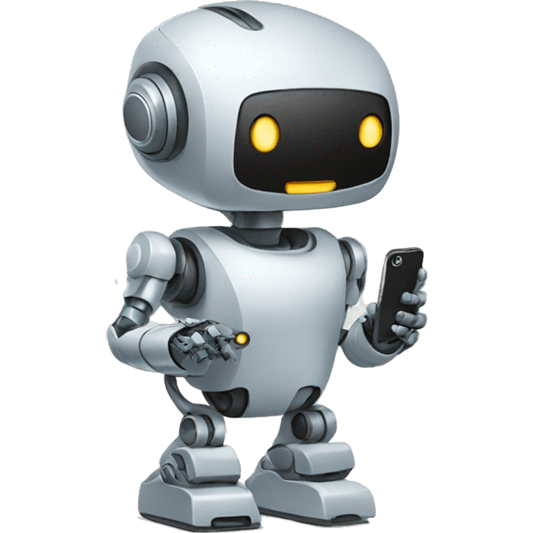 robot looking at his iphone emoji