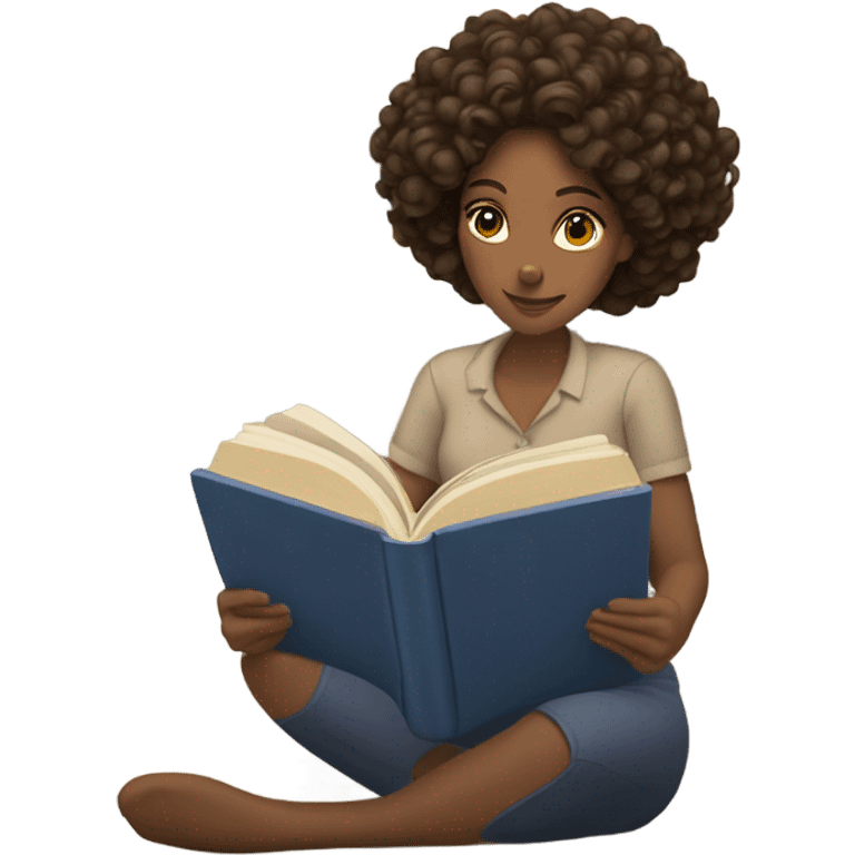 brunette curl hair brown woman reading a book cozy aesthetic emoji