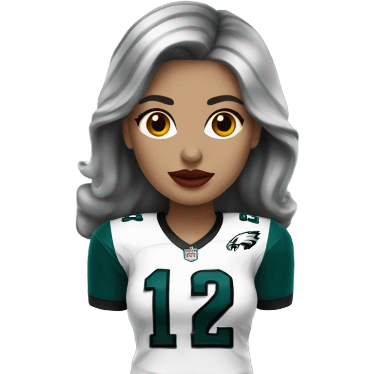  White female dark hair red lips wearing Philadelphia Eagles jersey emoji