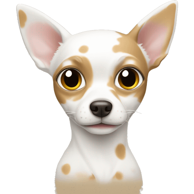 White chihuahua with tan spots and a cat siluete  emoji