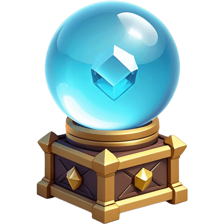 Clash of Clans aesthetic: Cinematic Playful 3D Isometric Crystal Ball Emoji, rendered in a 3D vector-style similar to standard emojis with minimal shading and bold, simplified shapes. A compact, distinct form with signature details, softly glowing with a fantasy RPG magic charm. Simplified yet unmistakably iconic, highly detailed and consistent, glowing with a soft radiance and high shine. Stylized with a touch of heroic grandeur and a soft glowing outline, capturing the essence of a beloved gaming relic with a friendly, playful manner! emoji