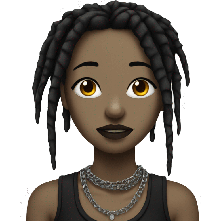 Emo girl with nose piercing, black dreads, and spiked necklace emoji