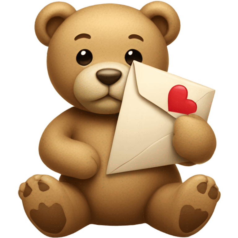 beige teddy bear teddy with an envelope and a heart in his hands emoji