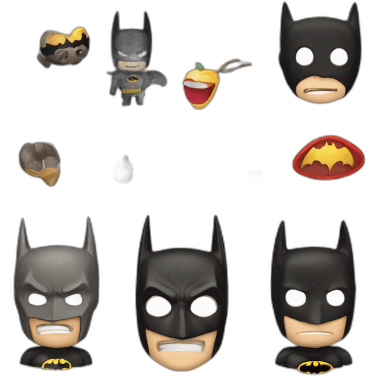 Crie um emoji do batman rindo de maneira contagiante, com elementos visuais que transmitam felicidade e diversão. emoji