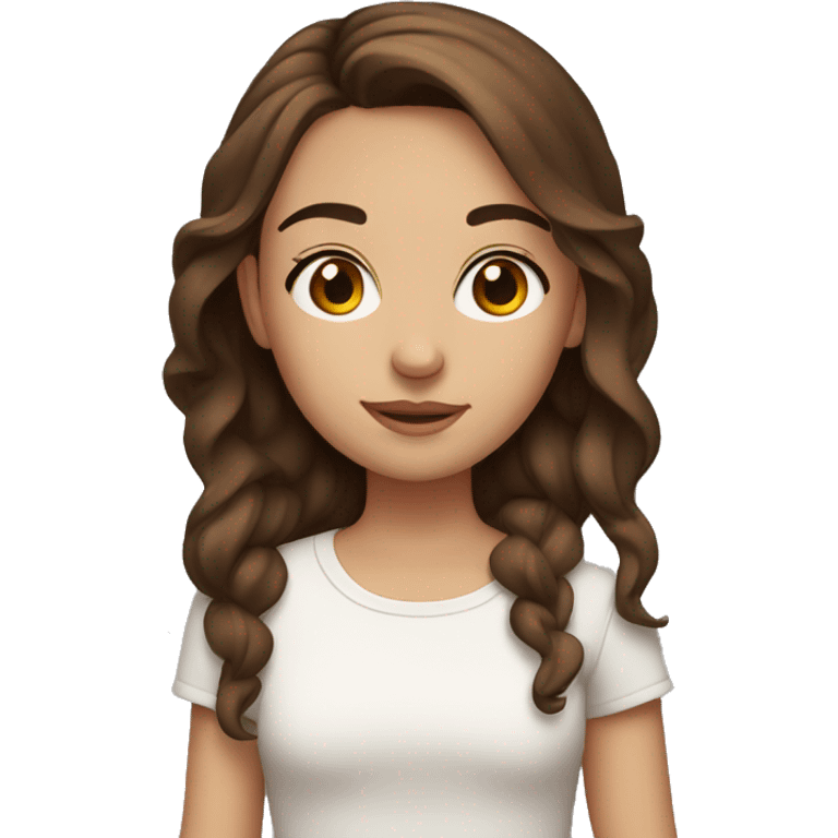 girl with brown hair, thin eyebrows, brown eyes and very cute emoji