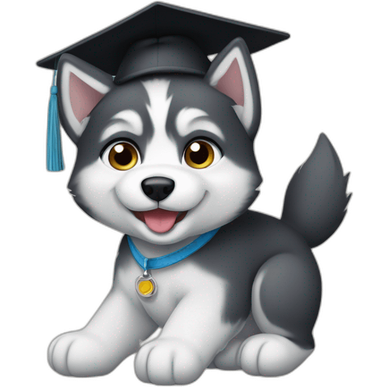 Husky puppy in mortarboard emoji