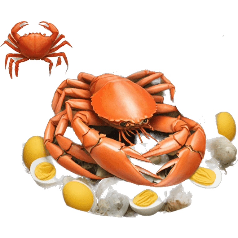 Bowl of crabs shrimp lobster Boiled eggs oysters mushrooms  emoji