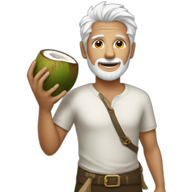 with white hair holding a coconut on his hand emoji