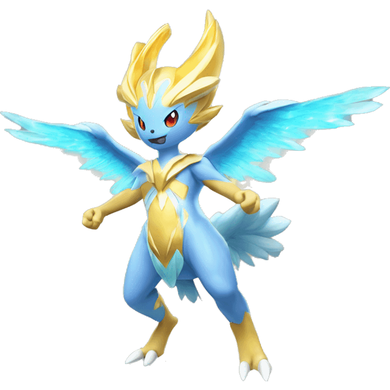 Celestial Godly Powerful Crystallic Colorful Vibrant Colors Flying Advanced Fakémon-Legendary-Pokémon-Creature Full Body emoji