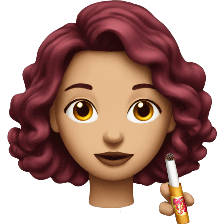 Beautiful tattooed burgundy long haired woman smoking a cigarette emoji