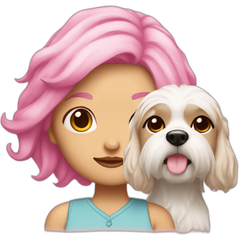 pink haired woman with light skin and a shih tu emoji