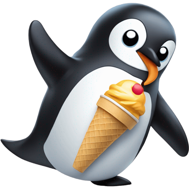 Penguin eating ice cream emoji