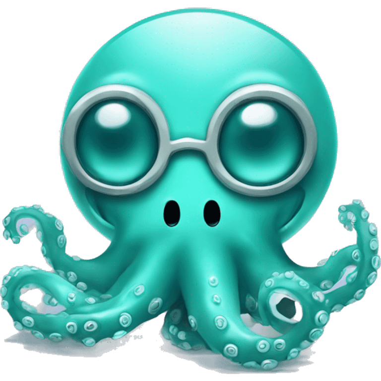 Turquoise cute little octopus with a clinical mask and a crystal ball emoji