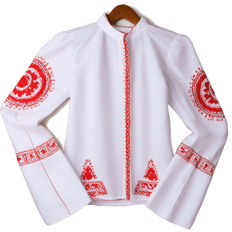 Long sleeve Blouse vyshyvanka, white with red embodiary on sleeves emoji