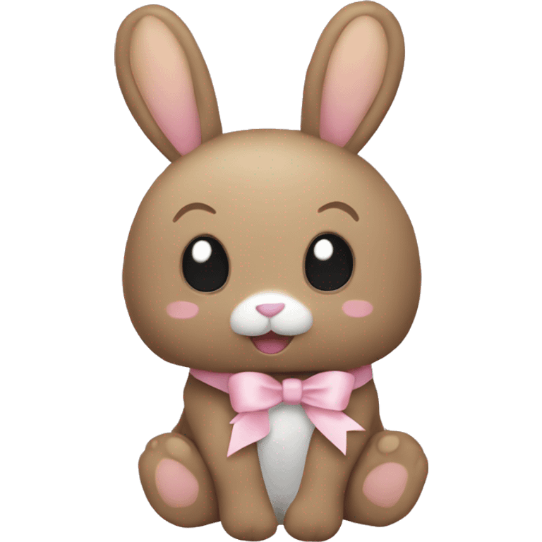 Pastel brown stuffed animal plushie with pastel pink ribbon on one of the bunnies ears emoji