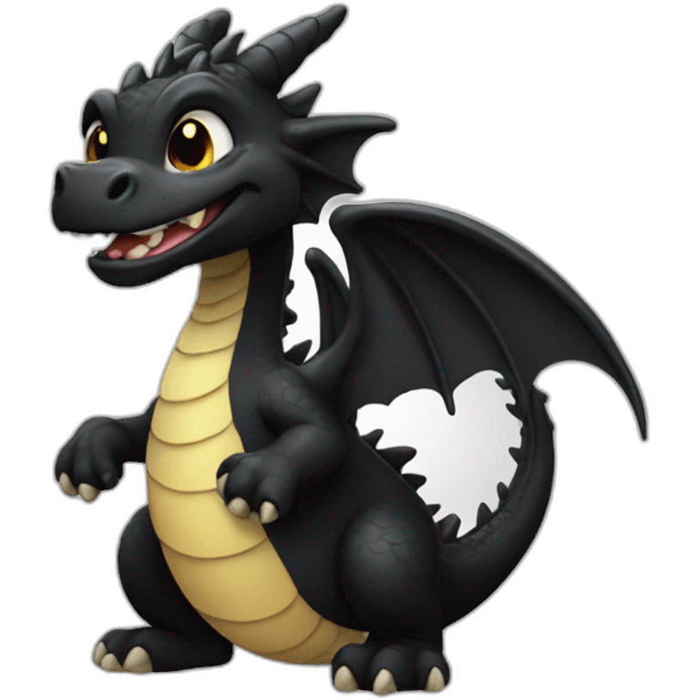 Happy Cute Black dragon hyped up emoji