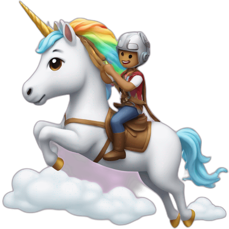 An airplane riding a unicorn emoji