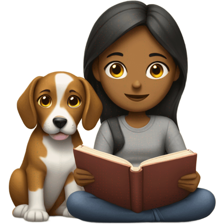 Am I bothering you? Girl, book, and dog emoji