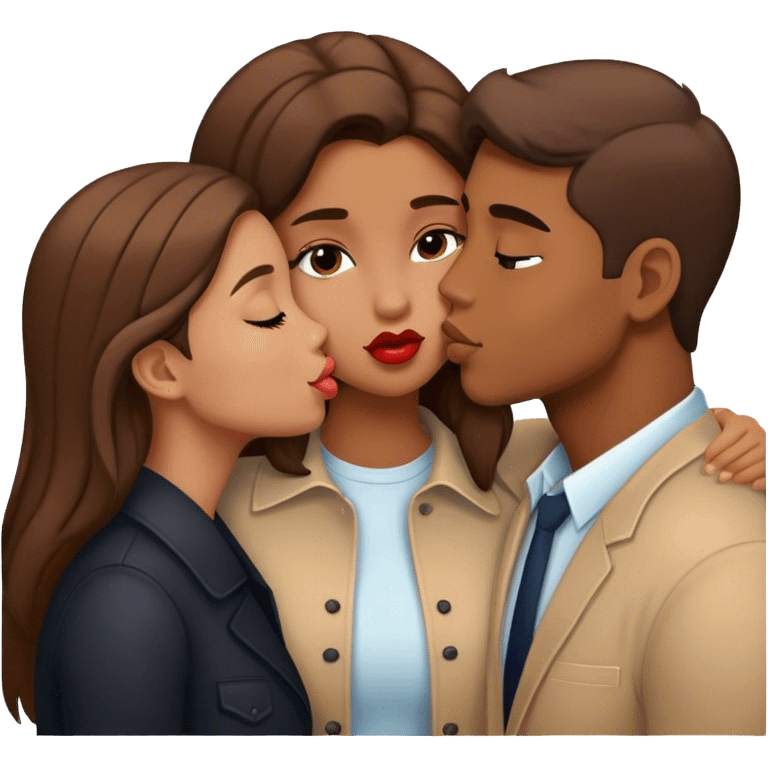 two girls and 1 guy kissing emoji