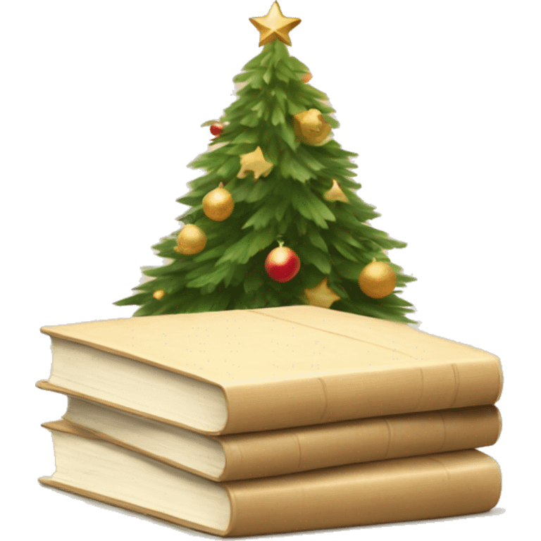 beautiful beige books under the christmas tree emoji