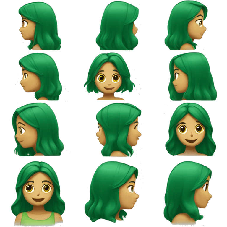 una chica morena y de color verde siendo abrazada por dos tíos super guapos  emoji