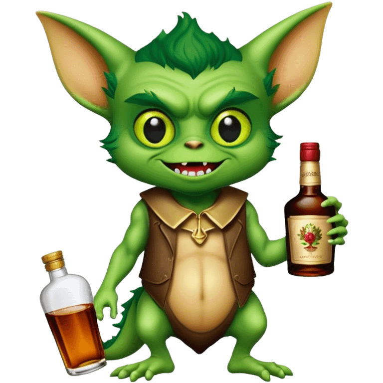 A gremlin holding a Hennessy bottle emoji