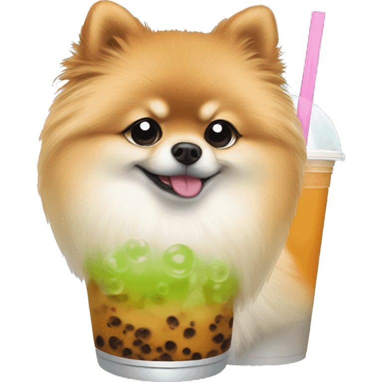 Pomeranian drinking bubble tea  emoji