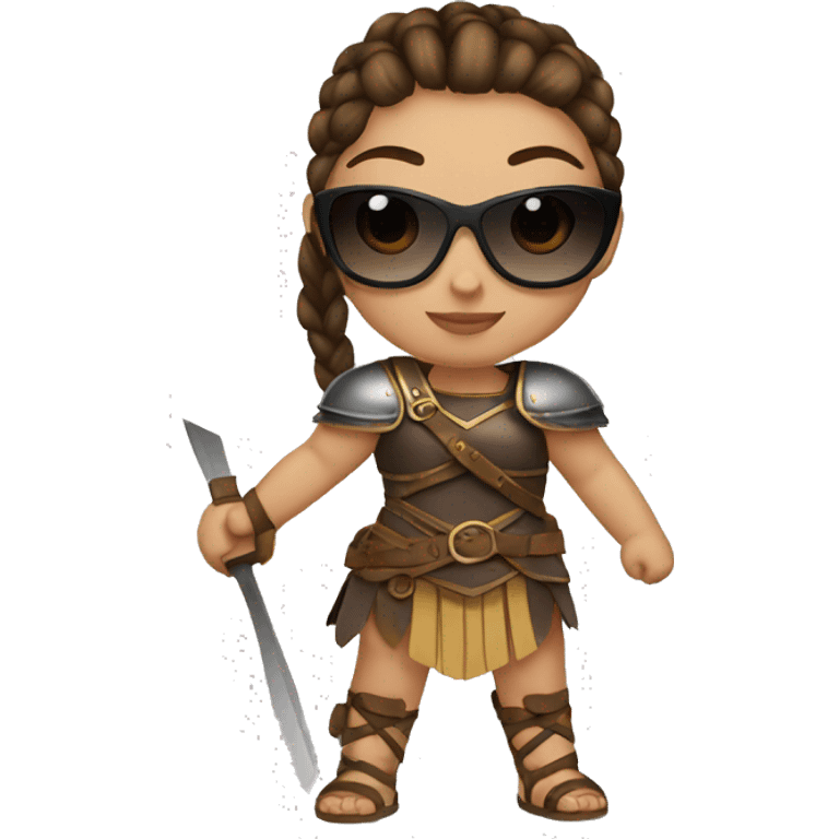 Girl gladiator with French braids, brown hair and sunglasses emoji