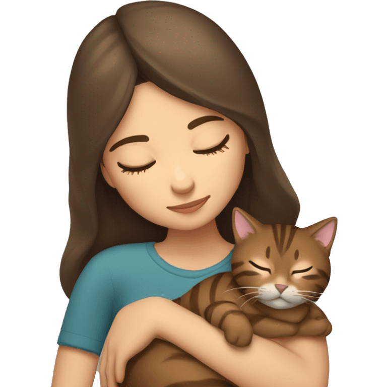 brunette girl sleeping with brown tabby cat  emoji