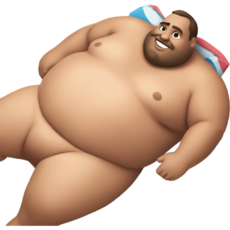 Fat man shirtless, lying on stomach on beach emoji