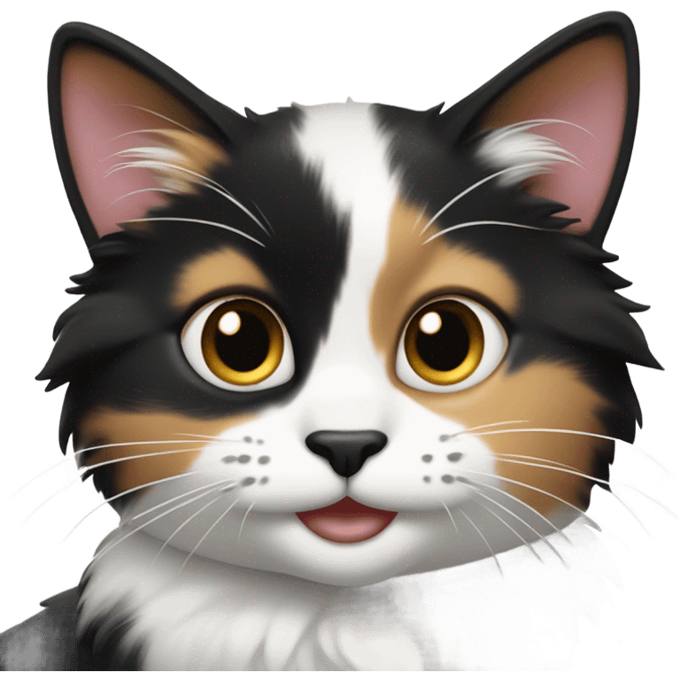 Black and white calico cat smiling cutely emoji