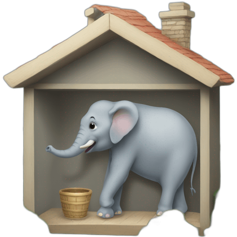 Elephant in a small house out of window emoji