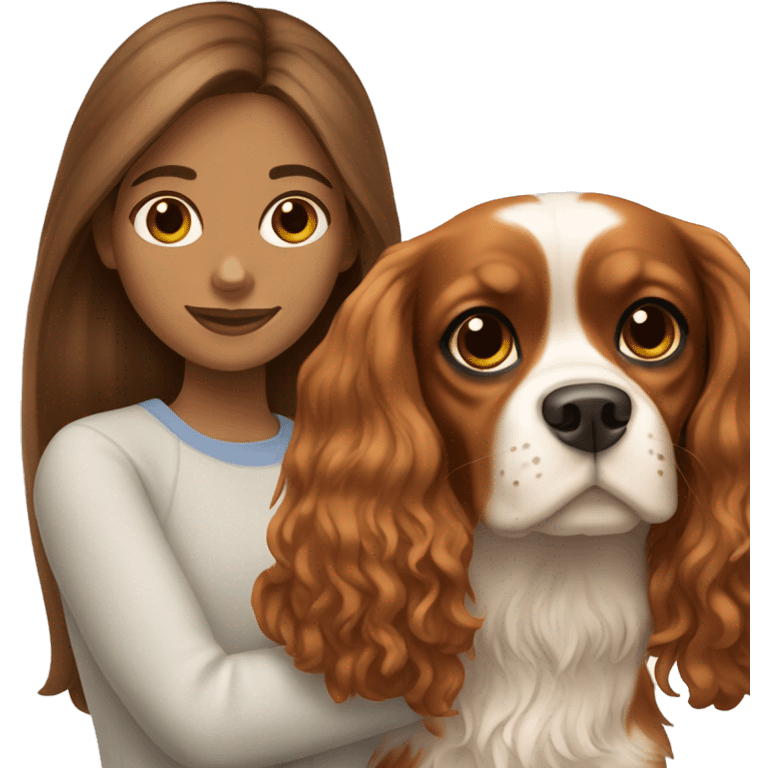 girl with brown hair holding cavalier king charles spaniel emoji