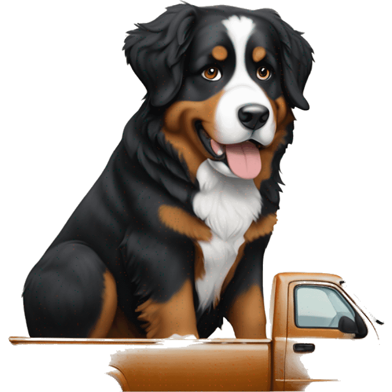 Bernese Mountain Dog on a Pickup Truck emoji