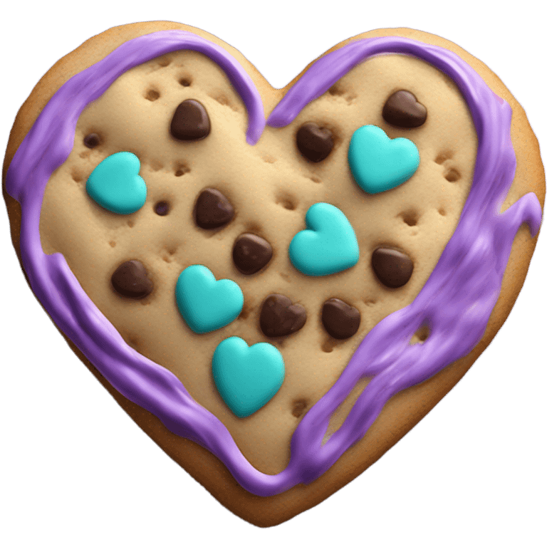 Purple teal chocolate chip heart cookie emoji