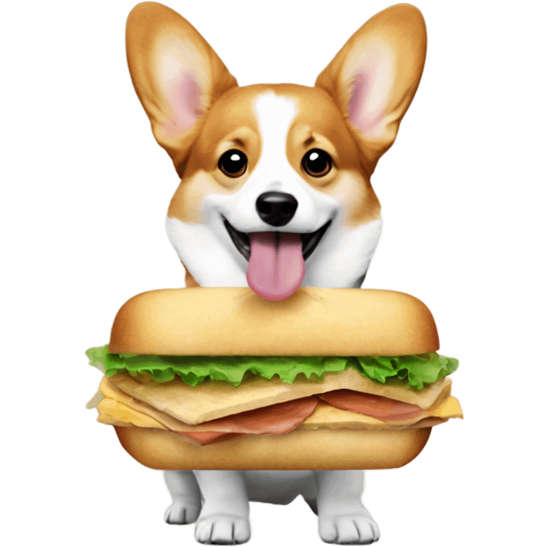 Corgi with a sandwich in its mouth emoji