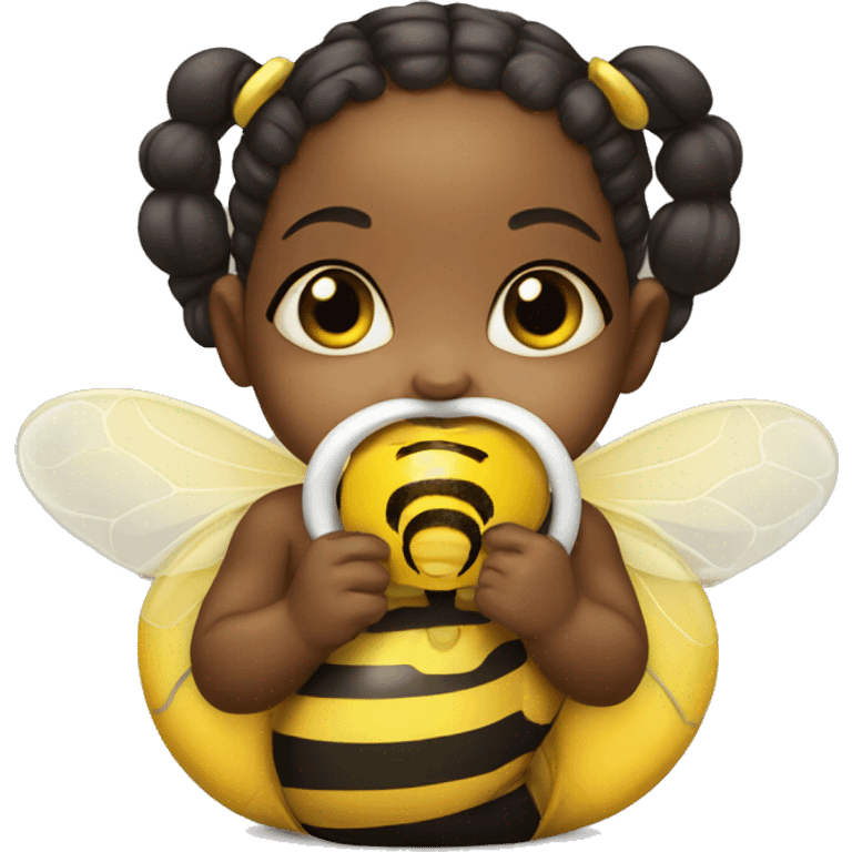 baby girl with pacifier dressed as a bee emoji