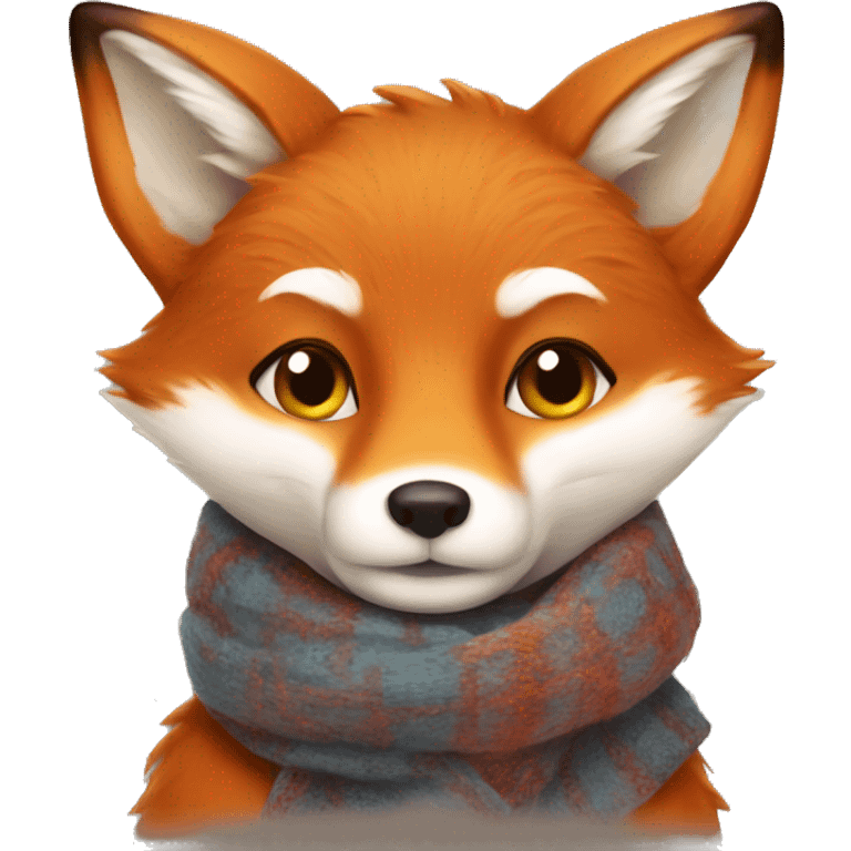 A fox in a scarf with hot tea in hands emoji