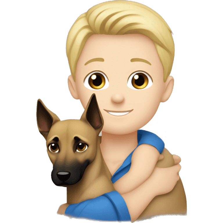 blond boy blue eyes cuddling a malinois emoji