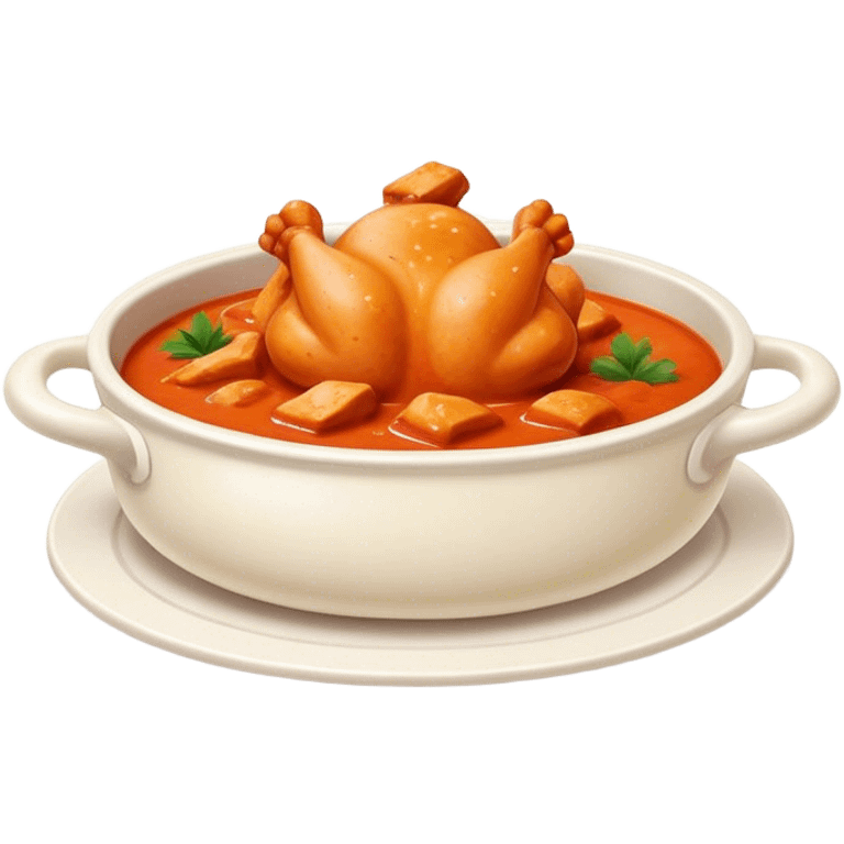 Cinematic Realistic Butter Chicken Dish Emoji, depicted with tender chicken simmered in a creamy tomato‚Äêbased sauce rendered with rich textures and dynamic, appetizing lighting. emoji